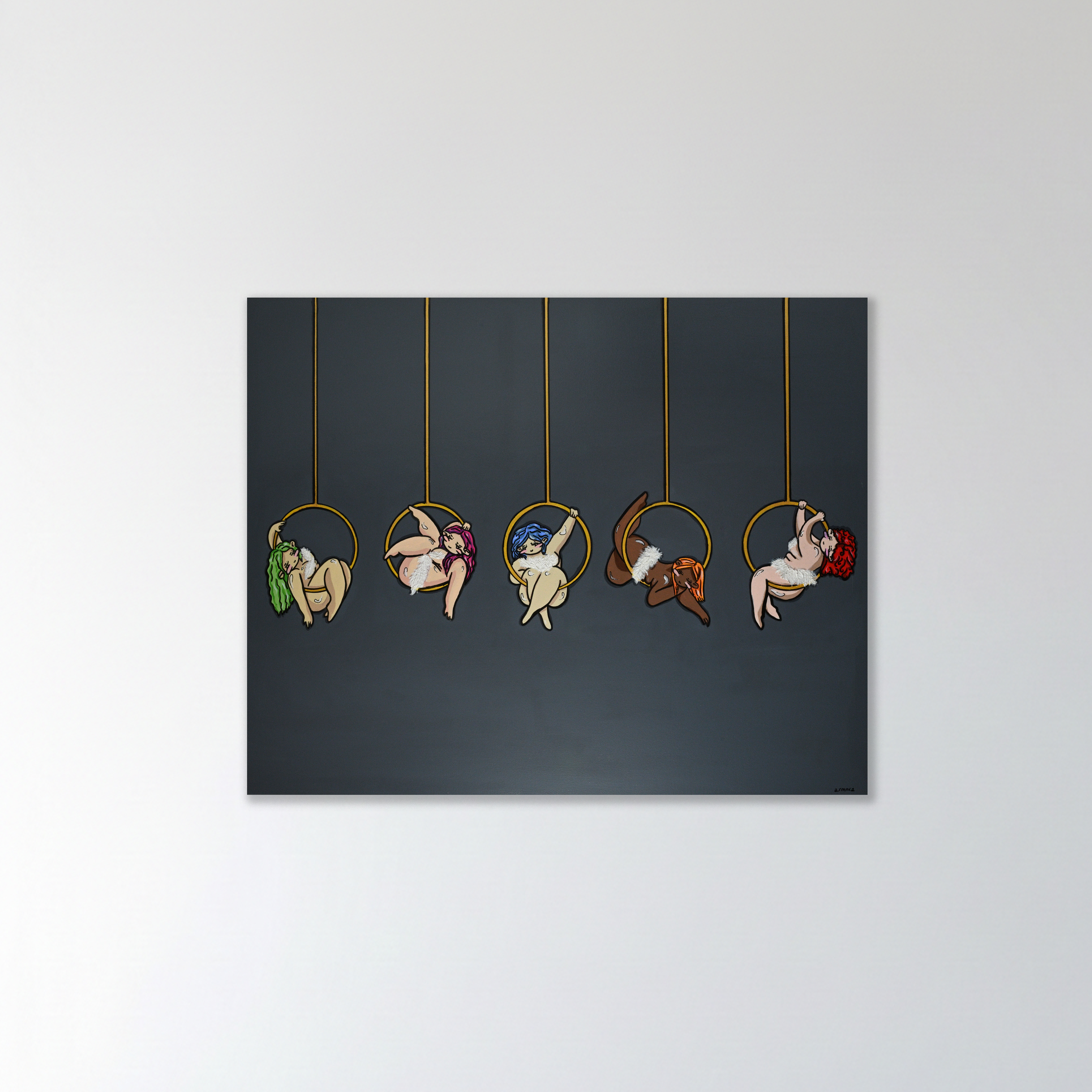 Five in Air — Mixed media on canvas, 80 × 100 cm, 2025. Artwork by A.RMNV.A