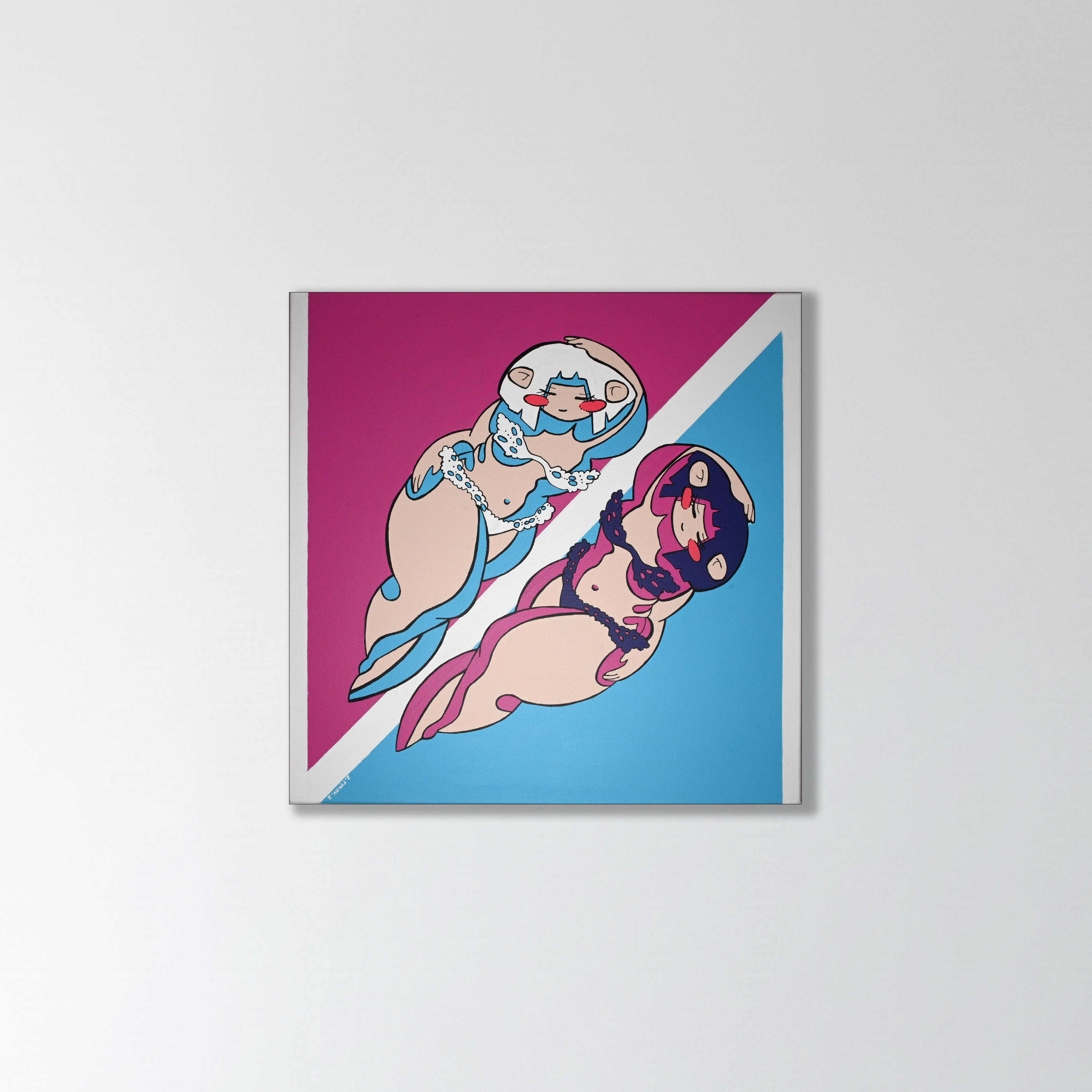 Halved — Mixed media on canvas, 60 × 60 cm, 2025. Artwork by A.RMNV.A